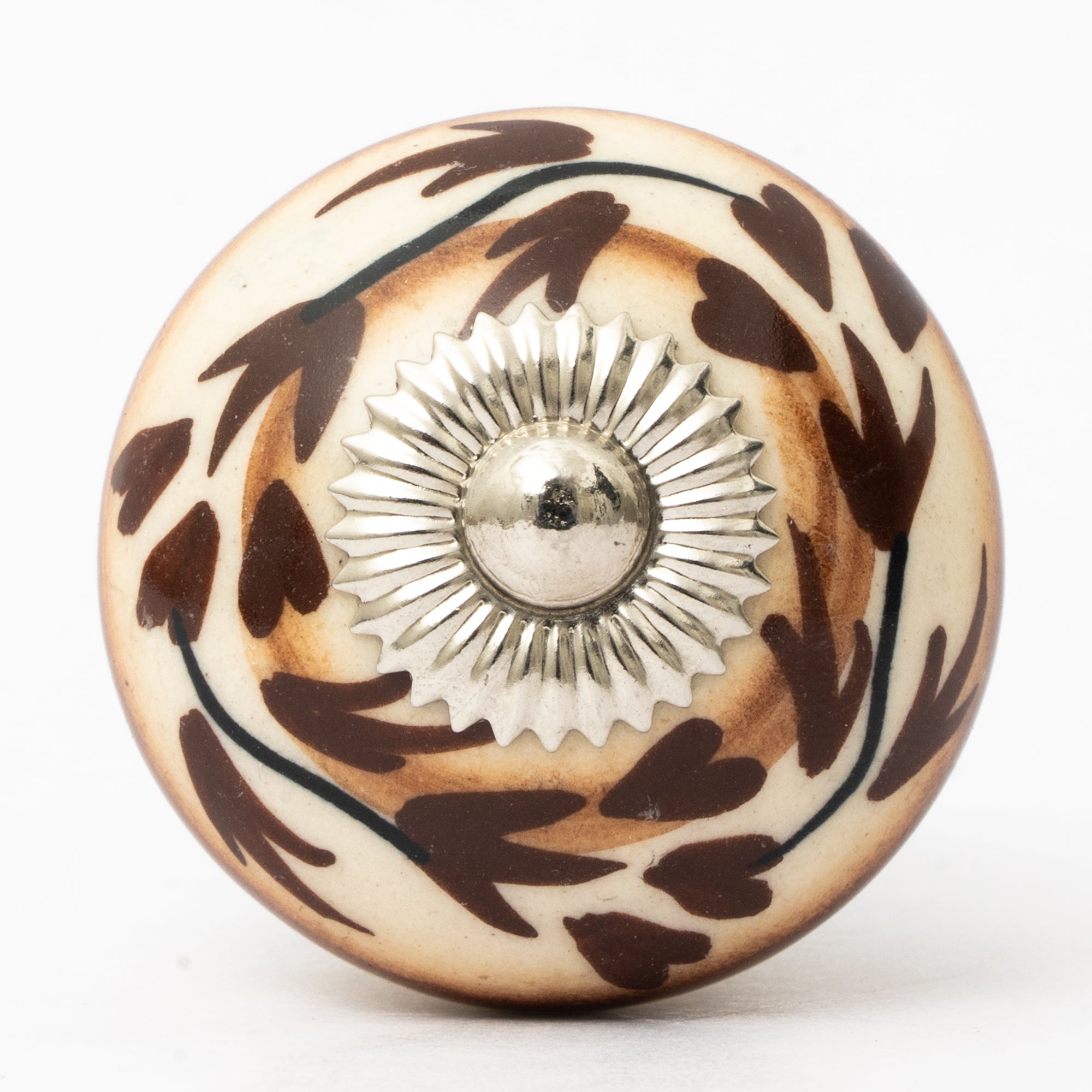 Illu Leafs Round Ceramic Knobs - Set Of 6