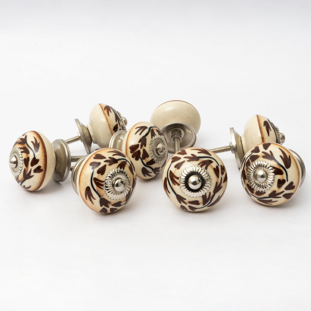 Illu Leafs Round Ceramic Knobs - Set Of 6