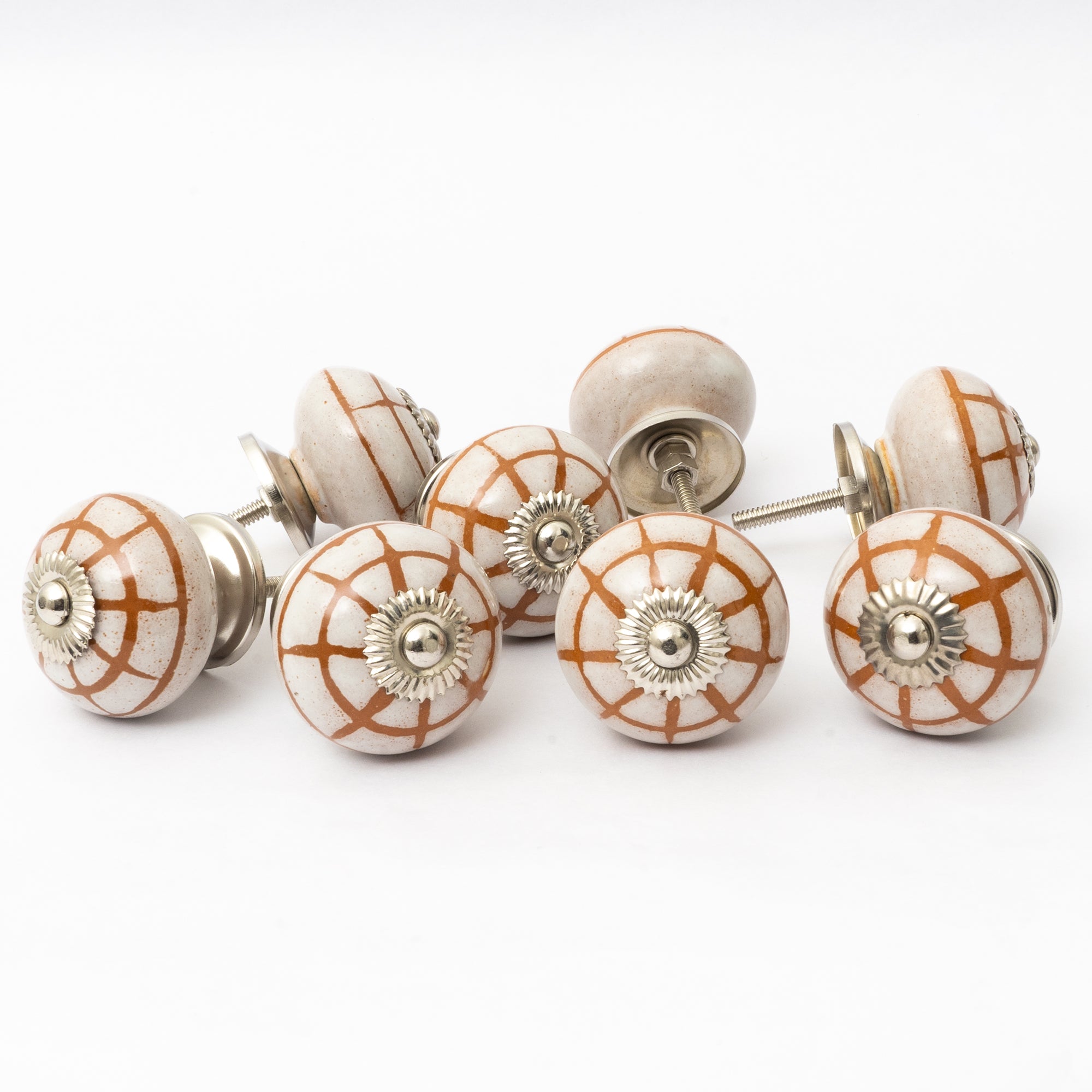 Tale Brush Painted Round Ceramic Knobs - Set Of 6