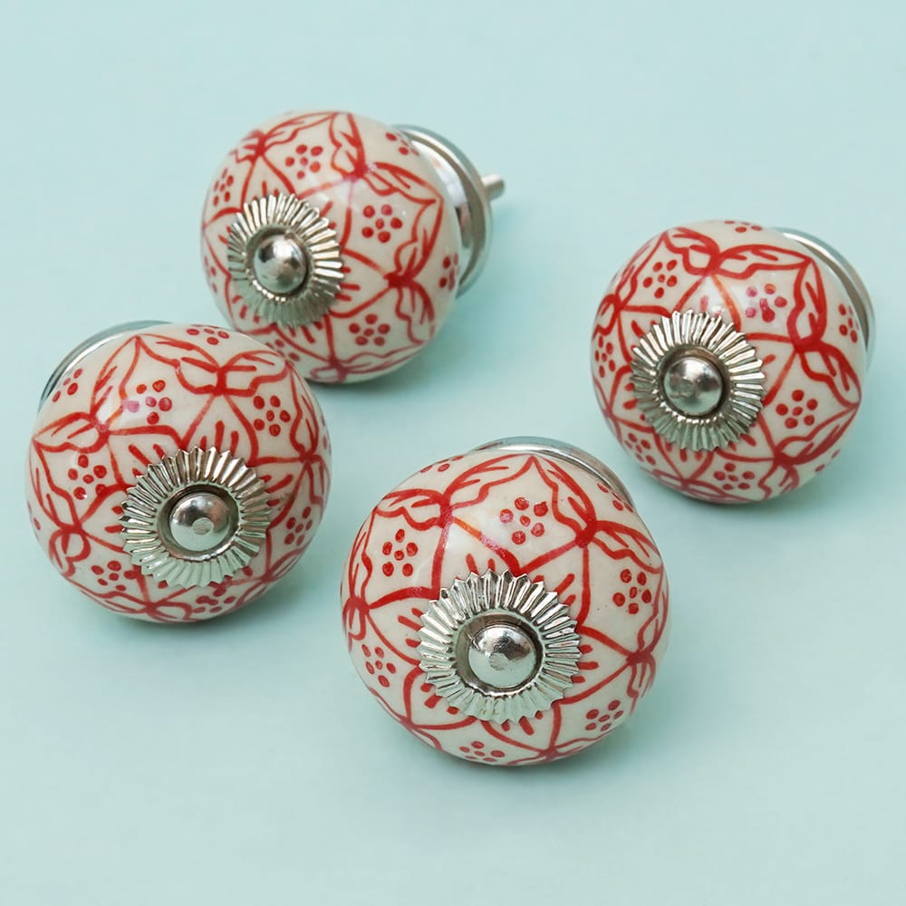 Red Stripes Painted Ceramic Knob - Set Of 6 freeshipping - Decokrafts Store