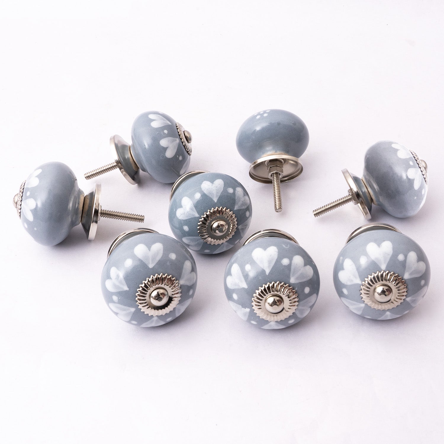 Heart Round Ceramic Knobs - Set Of 6