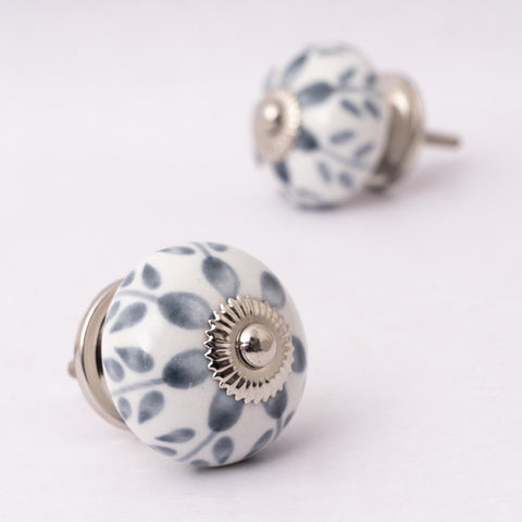 Grey Poppy Round Ceramic Knobs - Set Of 6