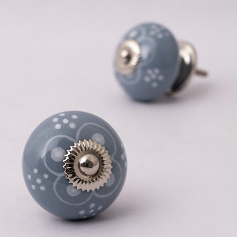 Grey Vintage  Round Ceramic Knobs - Set Of 6