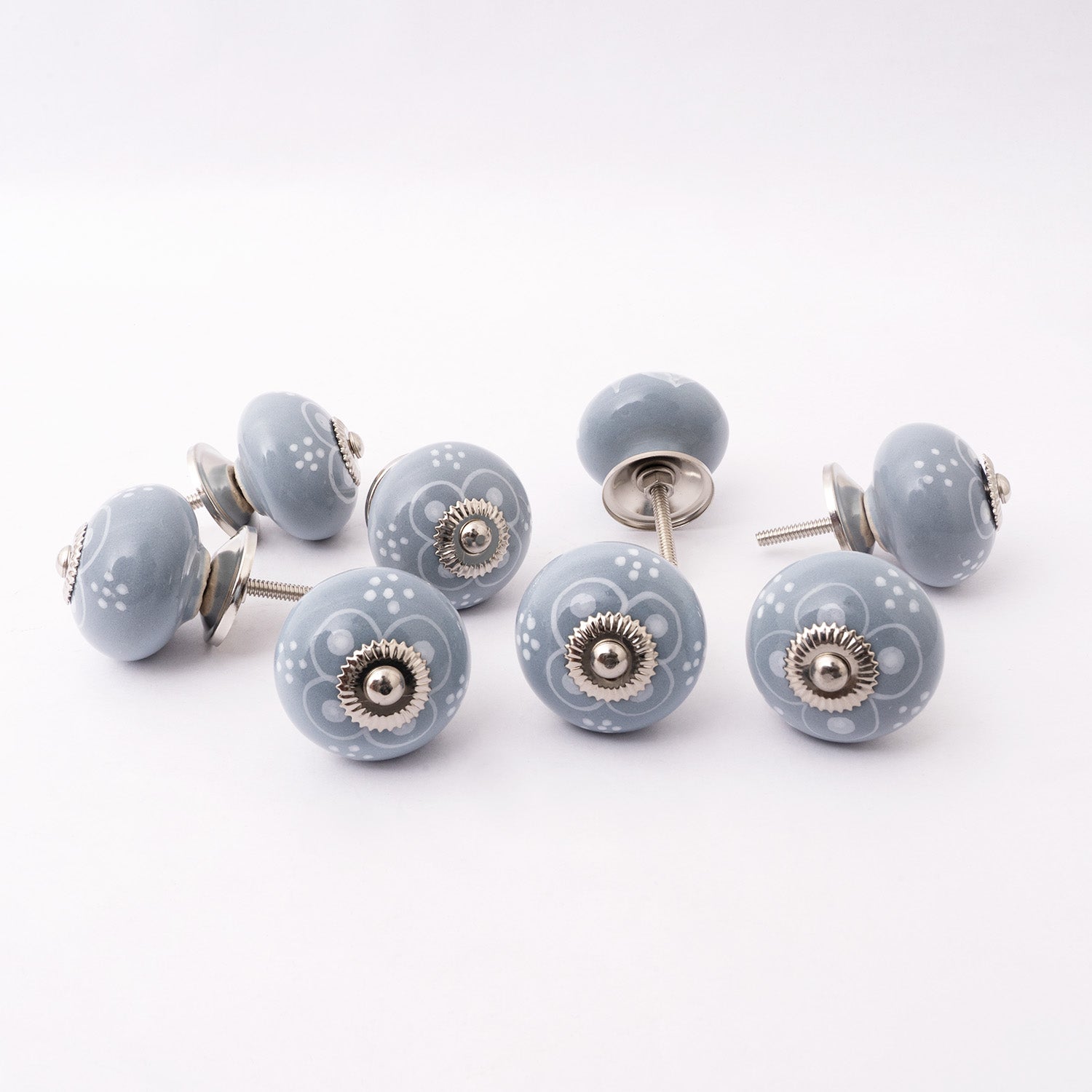 Grey Vintage  Round Ceramic Knobs - Set Of 6