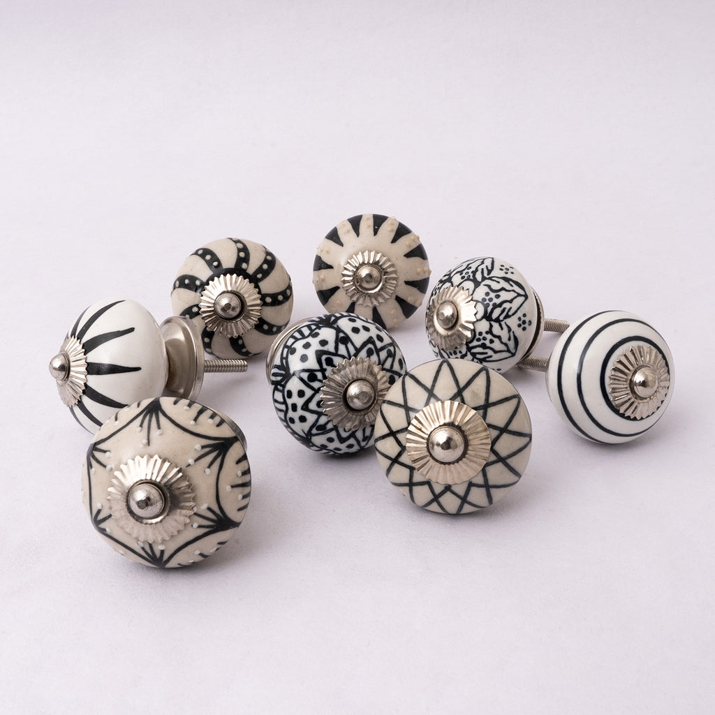 Tribal Prints Assorted Round Ceramic Knobs - Set Of 8