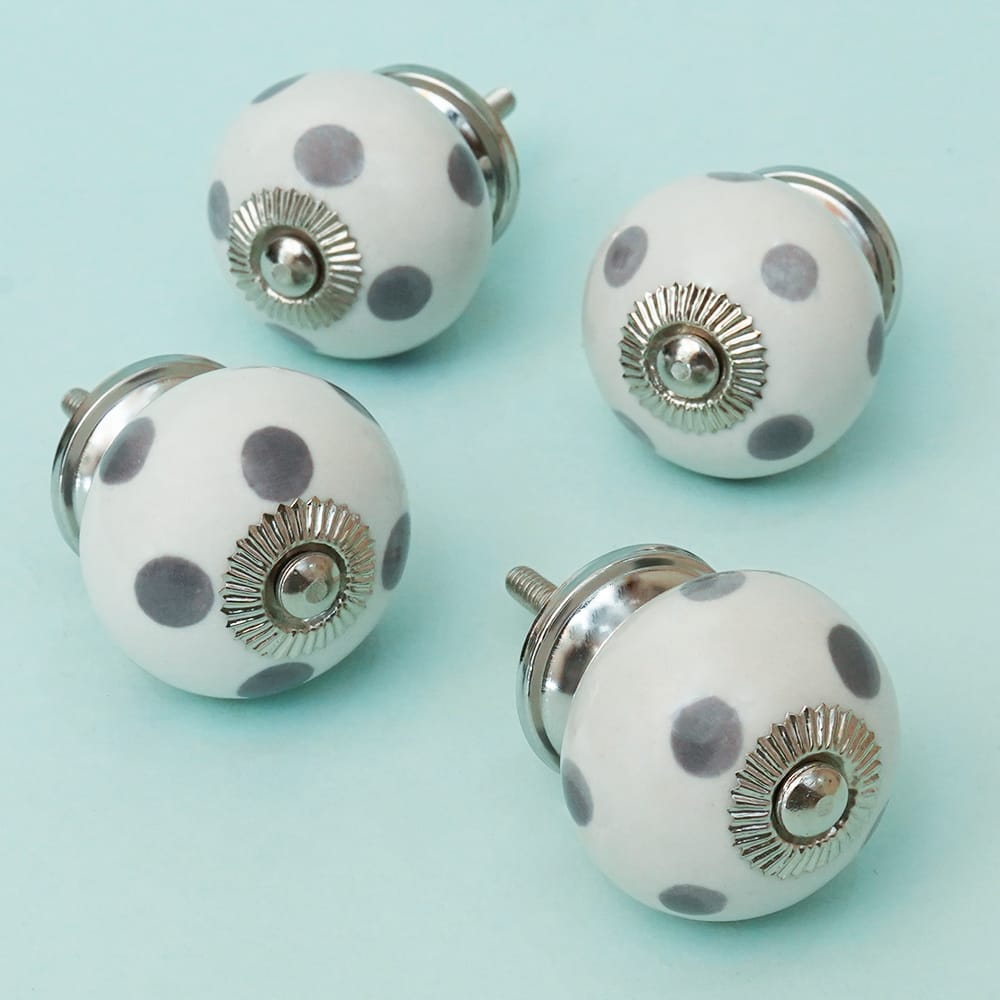 Grey Dots White Ceramic Knob - Set Of 6 freeshipping - Decokrafts Store