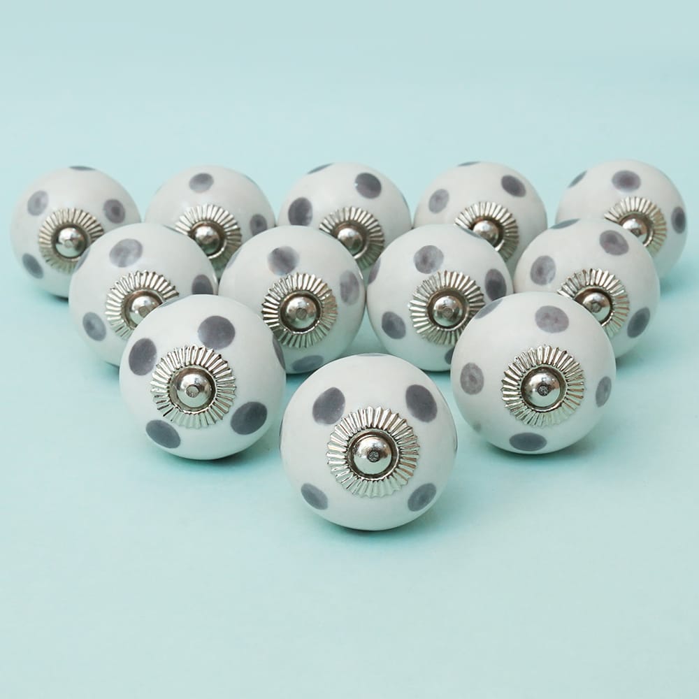 Grey Dots White Ceramic Knob - Set Of 6 freeshipping - Decokrafts Store