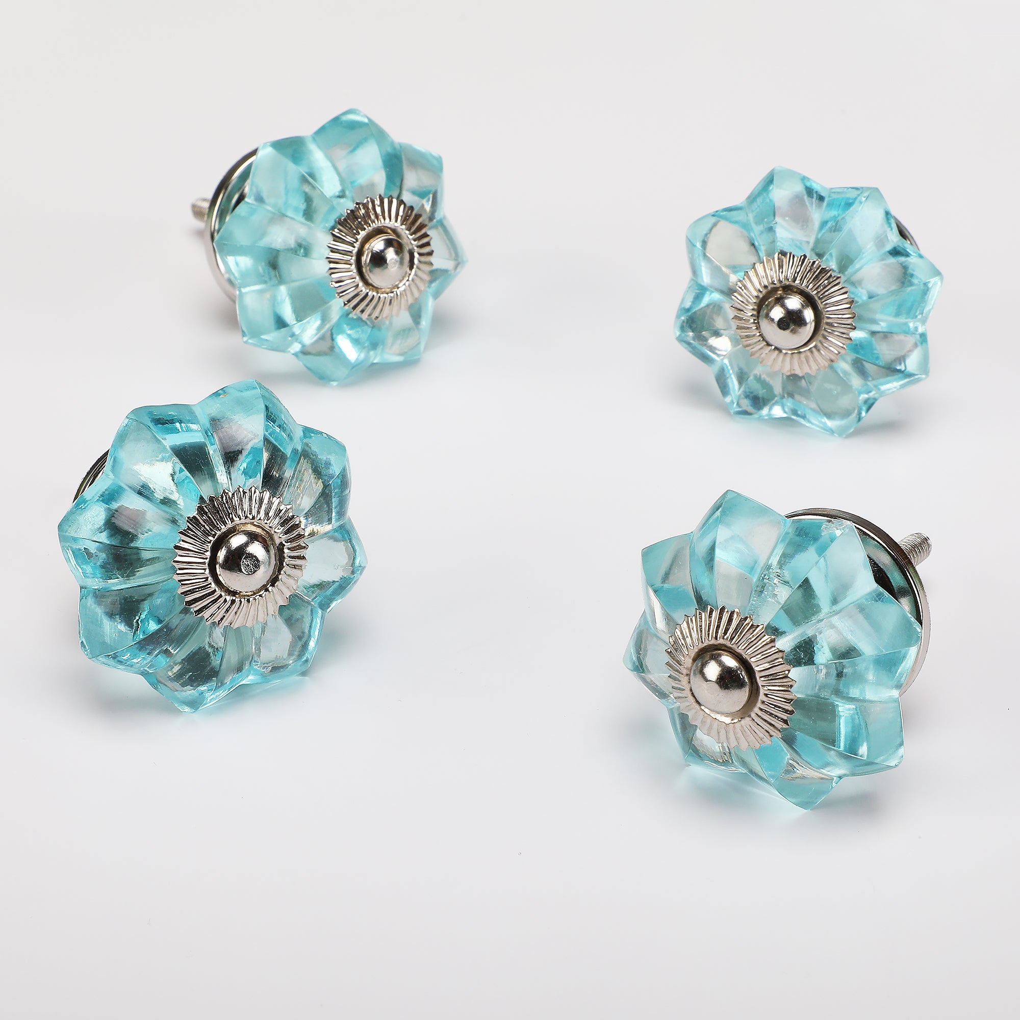 Blue Water Flower Glass Knob - Set Of 6 freeshipping - Decokrafts Store