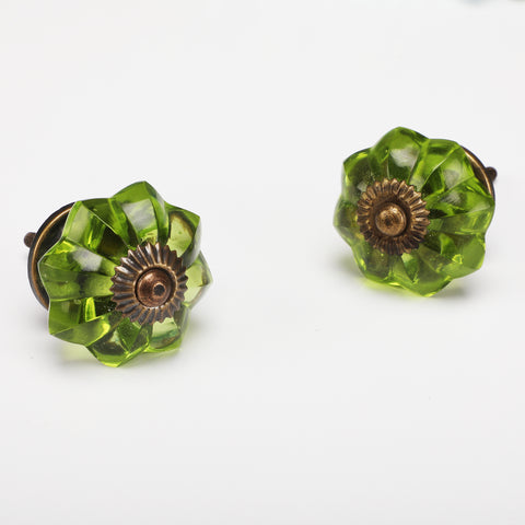 Green Water Flower Glass Knob - Set Of 6 freeshipping - Decokrafts Store