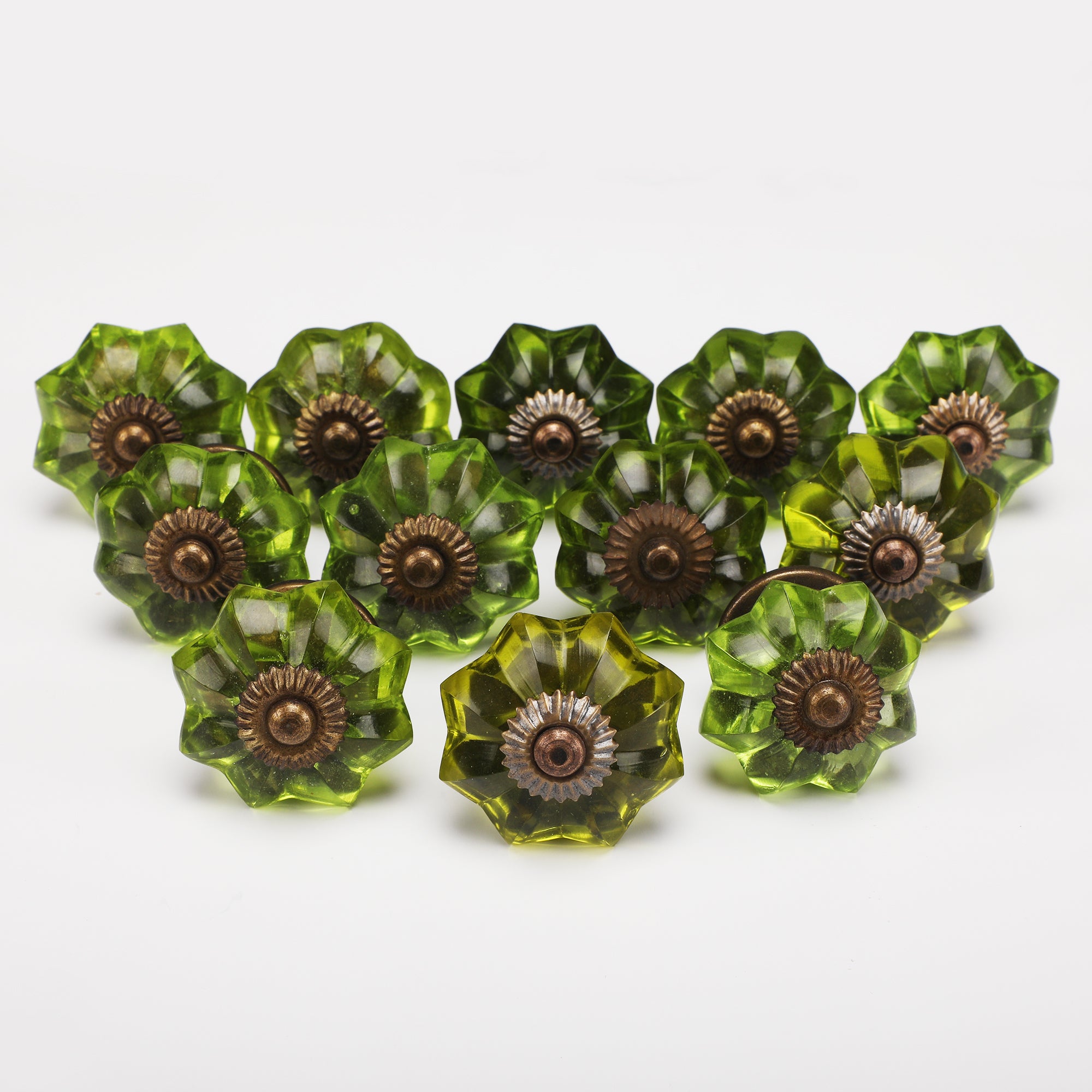 Green Water Flower Glass Knob - Set Of 6 freeshipping - Decokrafts Store