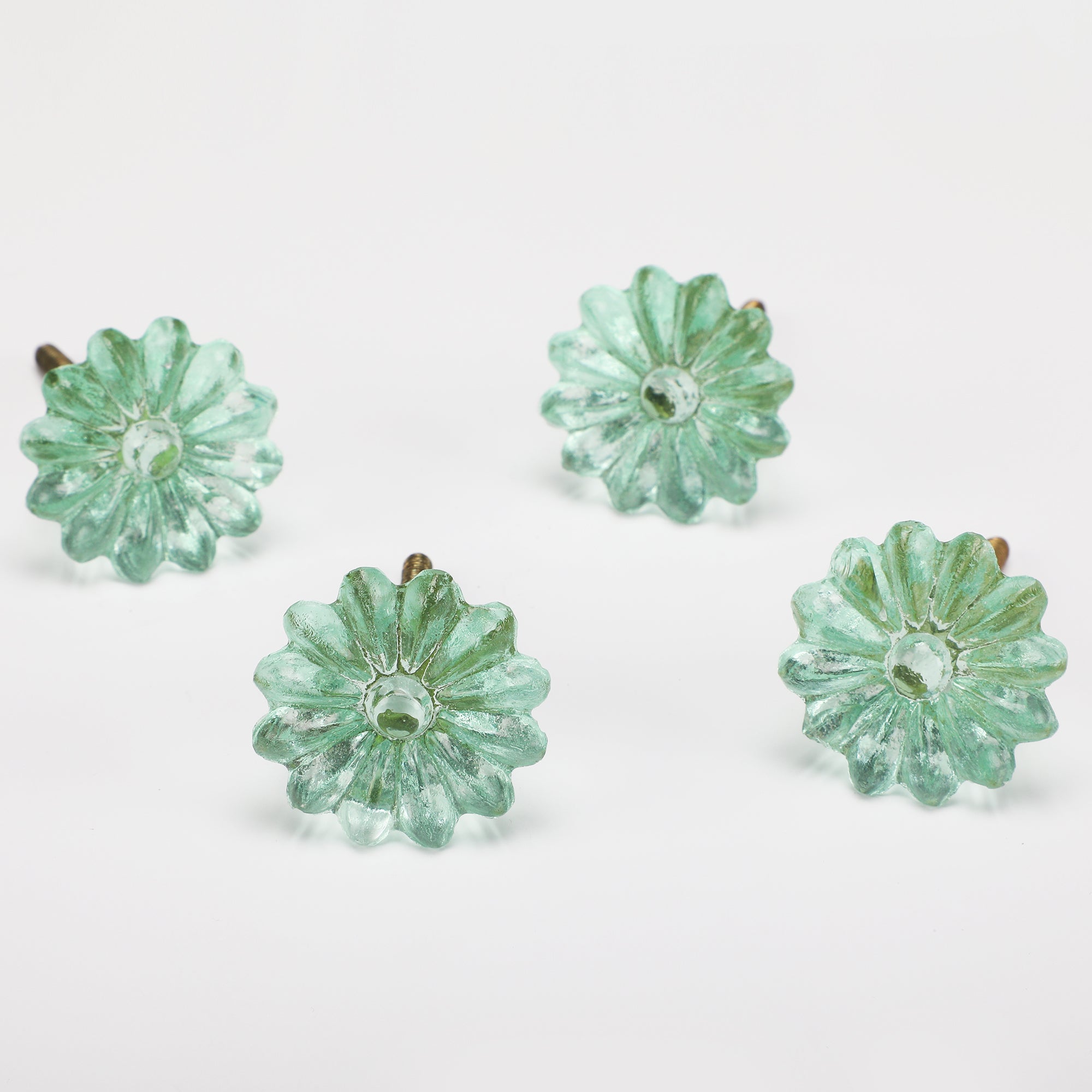 Green Flower Glass Knob - Set Of 6 freeshipping - Decokrafts Store