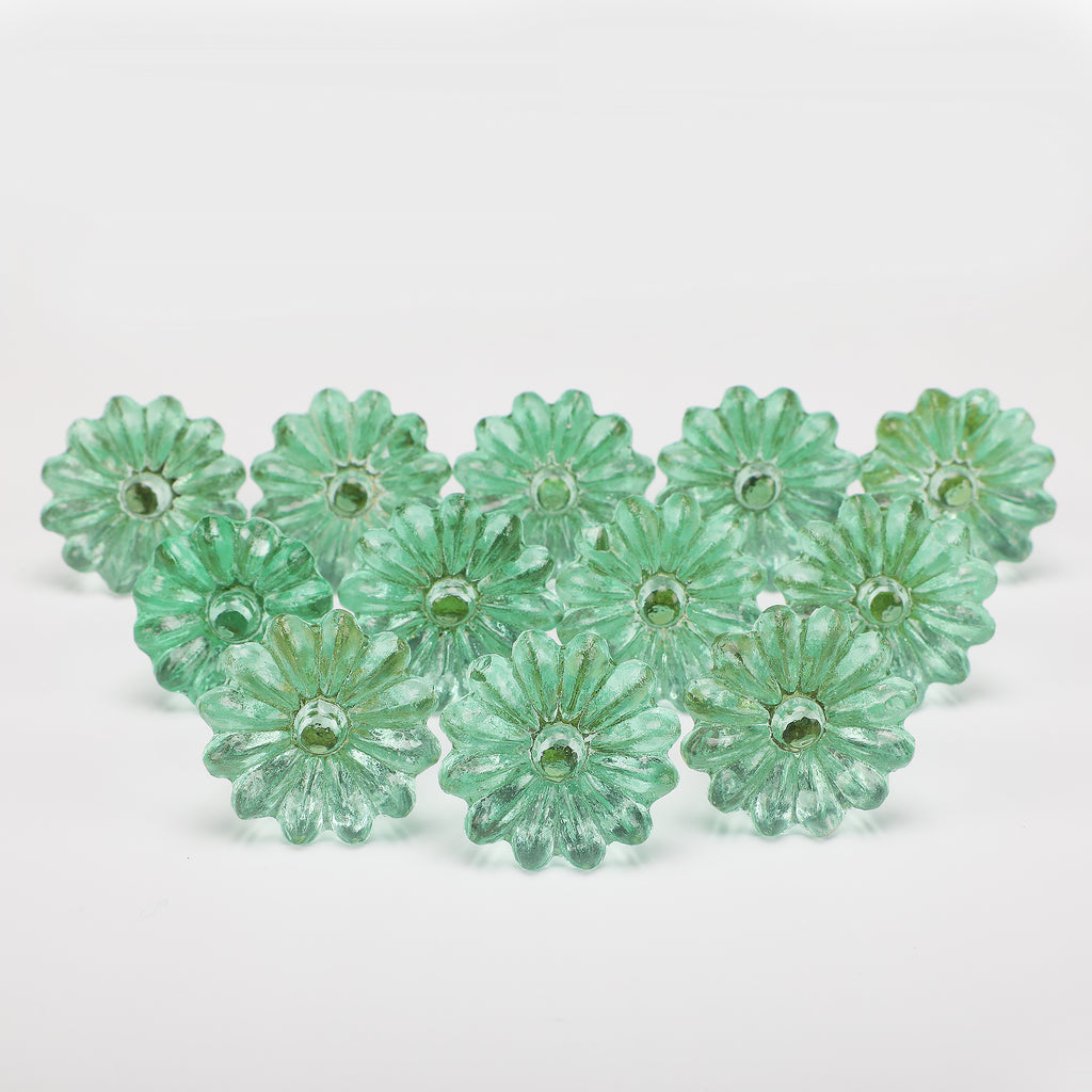 Green Flower Glass Knob - Set Of 6 freeshipping - Decokrafts Store