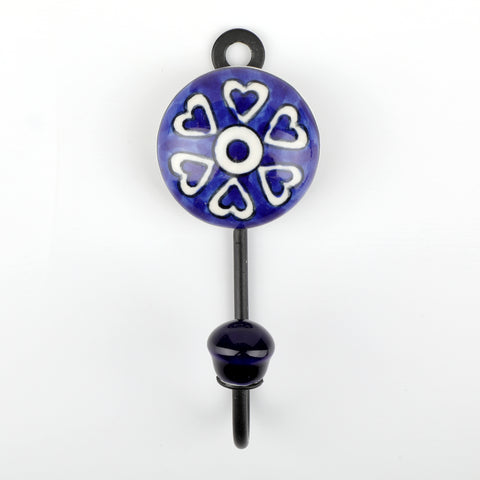 Decokrafts Blue Heart Flower Ceramic Wall Hook