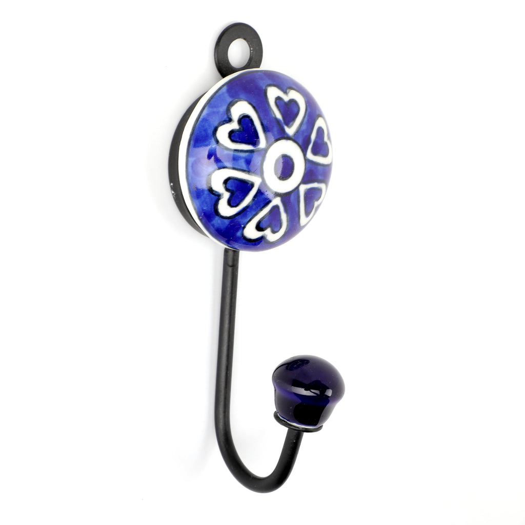 Decokrafts Blue Heart Flower Ceramic Wall Hook