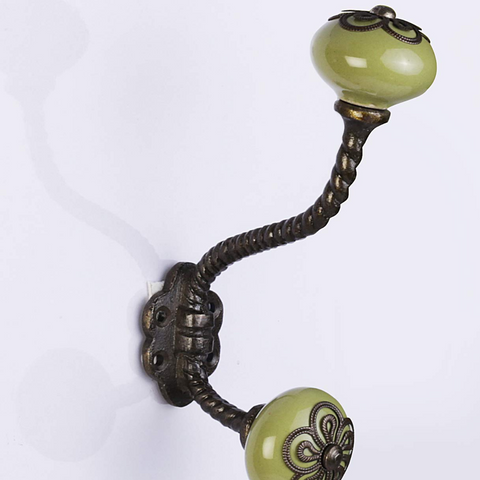 Decokrafts Green Round Antique Ceramic Wall Hook