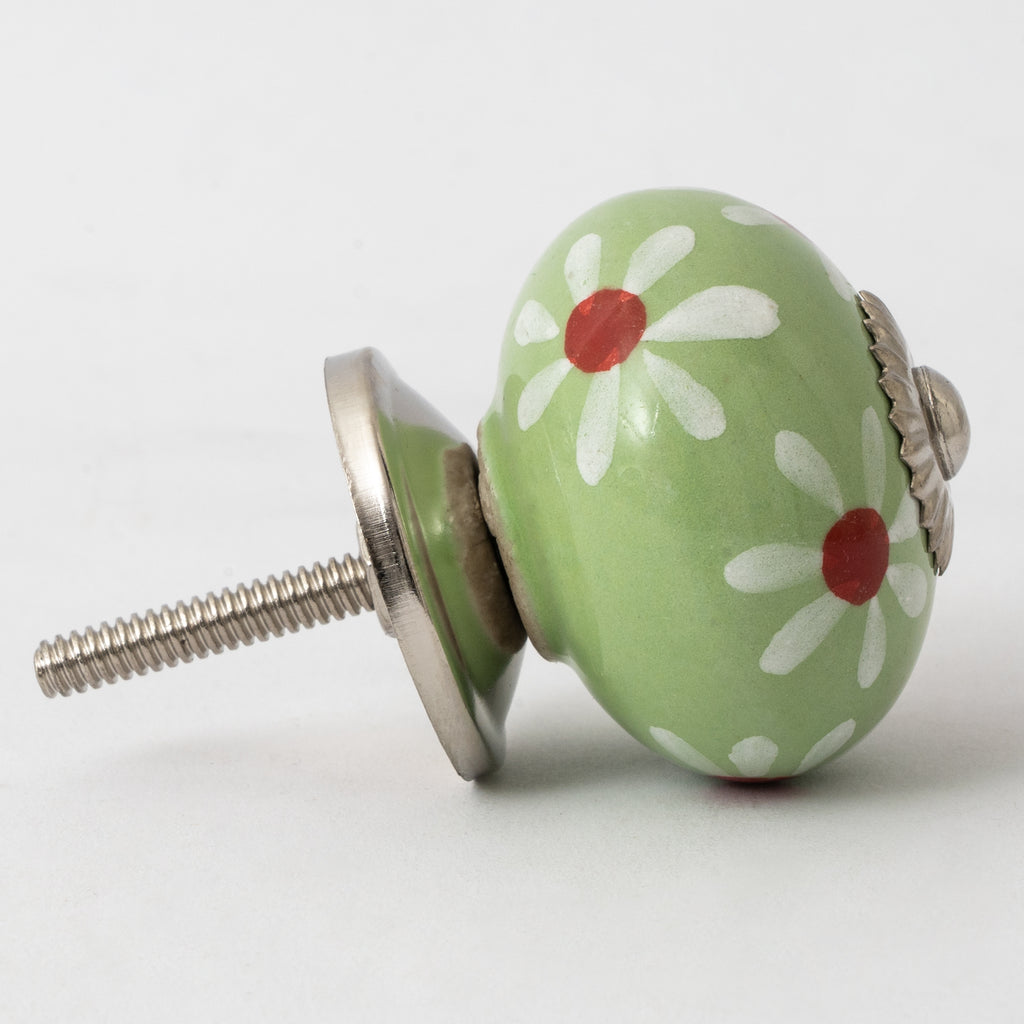 Dandlion Green Round Ceramic knobs - Set Of 6