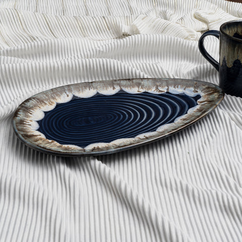 Decokrafts Blue Oyster Snack Oval Platter