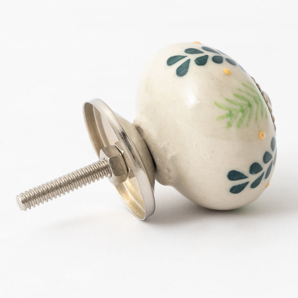 Deep Leaf Round Ceramic knobs - Set Of 6