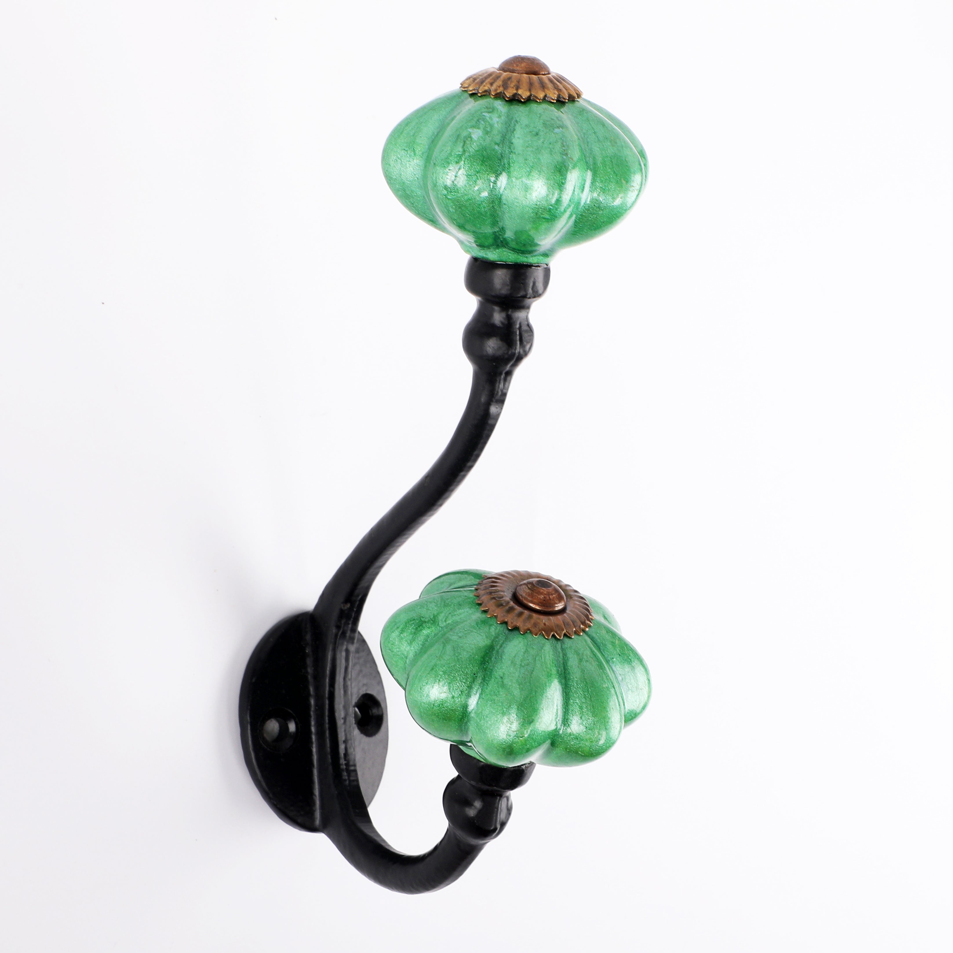 Decokrafts Set of 2 Ceramic Green Pumpkin Storage Hook for Bathroom Kitchen Wall Hook