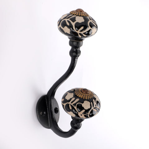 Decokrafts Set of 2 Black Floral Storage Hook for Bathroom Kitchen Wall Hook