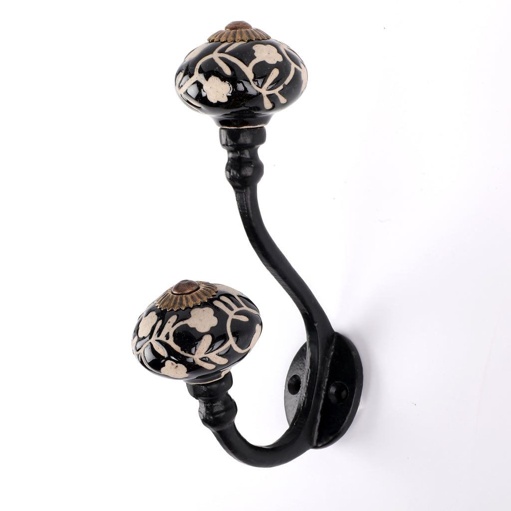 Decokrafts Set of 2 Black Floral Storage Hook for Bathroom Kitchen Wall Hook