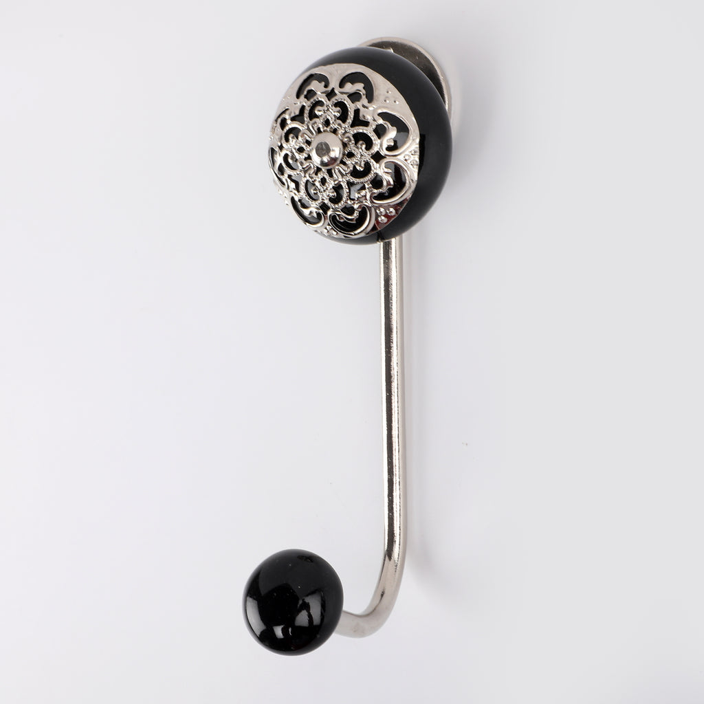 Decokrafts Set of 2 Black and Silver Design Filigree Storage Hook for Bathroom Kitchen Wall Hook