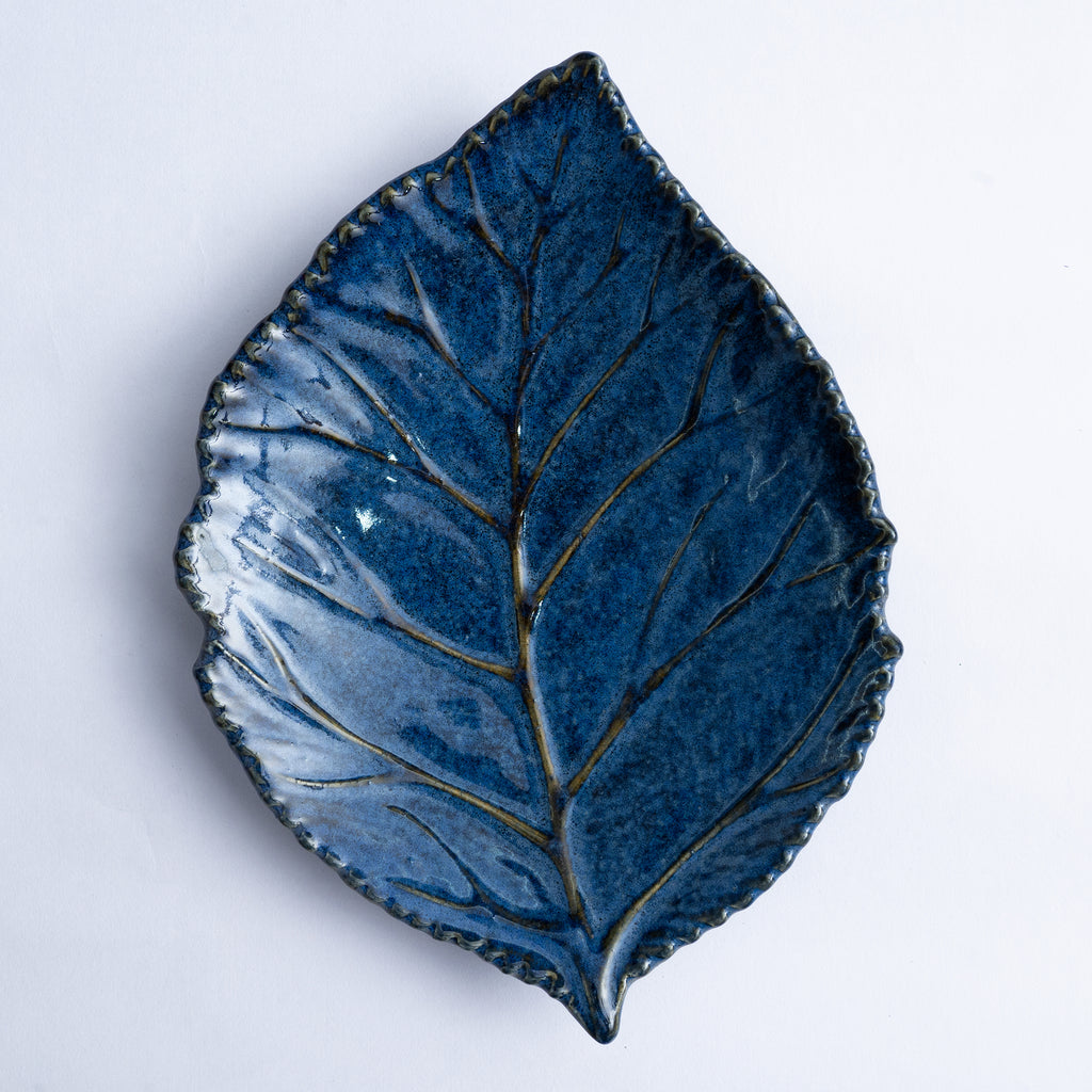 Decokrafts Blue Ceramic Leaf Platter