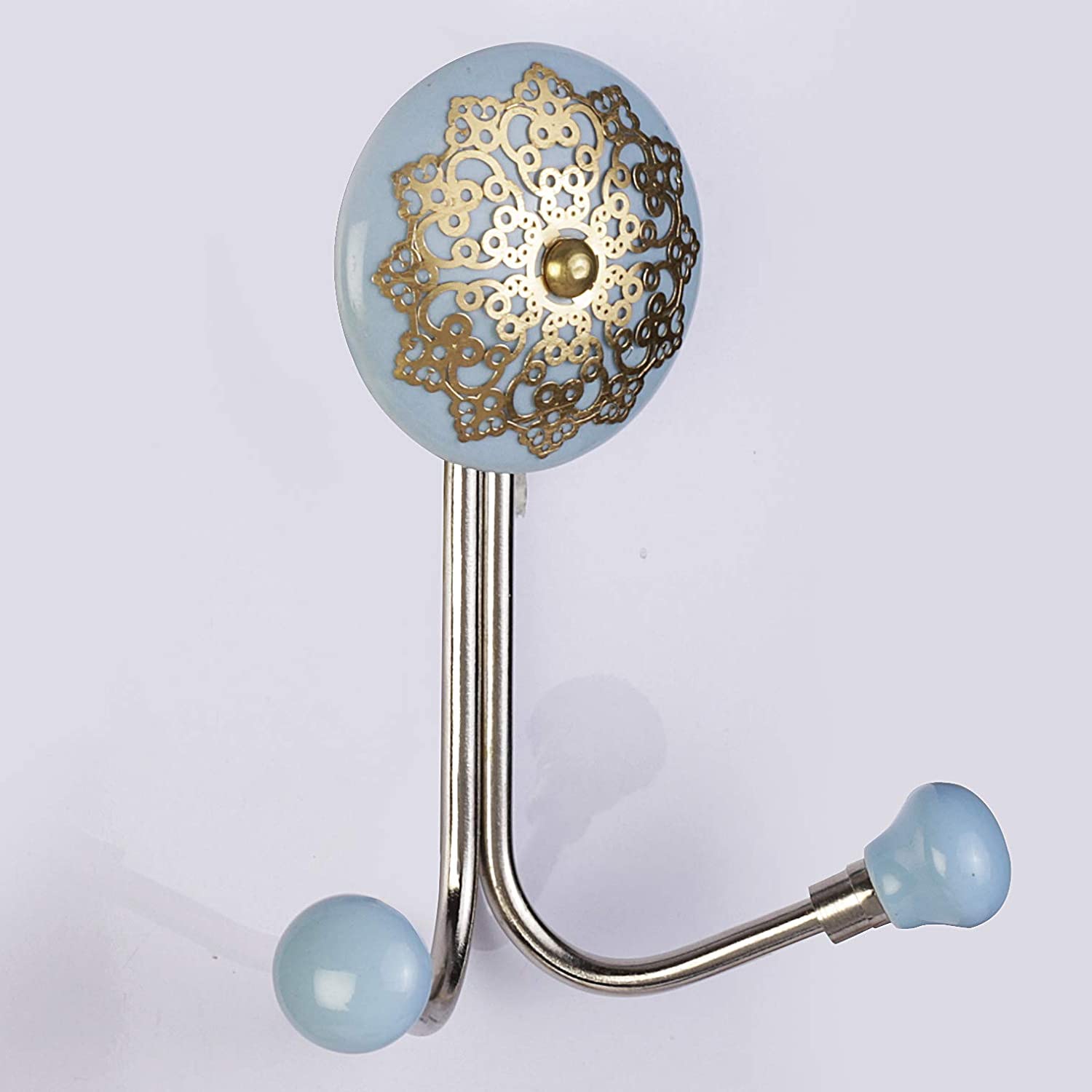 Decokrafts Blue Round Ceramic Wall Hook for Coat Towel Hat Clothes with Golden Accents freeshipping - Decokrafts Store